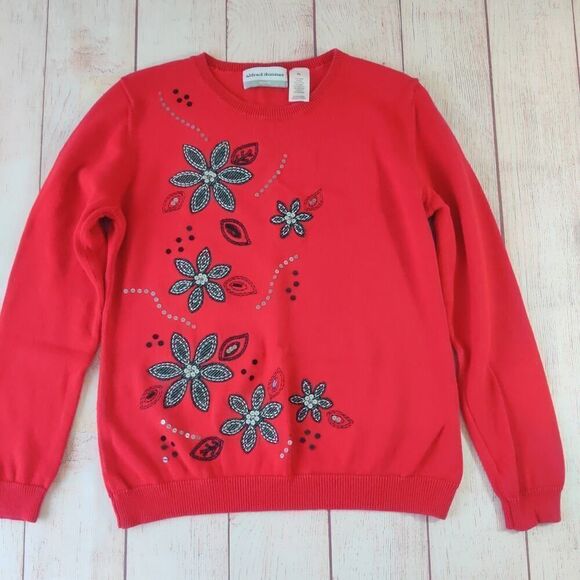 Alfred Dunner floral embroidered sequins crew neck sweater sz PL - Picture 5 of 7